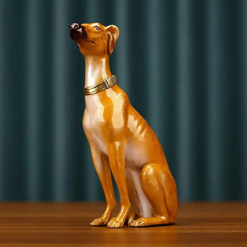 Golden greyhound metal sculpture living room handcrafted figurine