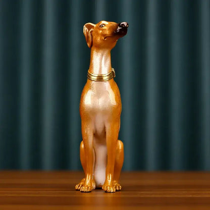Golden greyhound metal sculpture living room handcrafted figurine