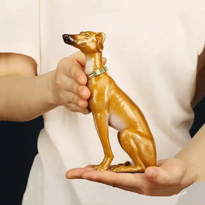 Golden greyhound metal sculpture living room handcrafted figurine
