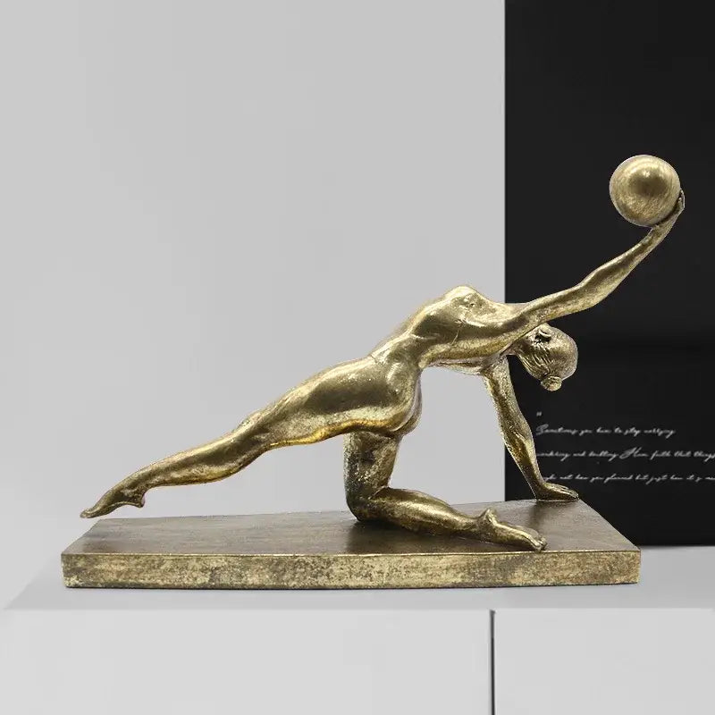 Golden gymnast figurine ball decor living room metallic sculpture