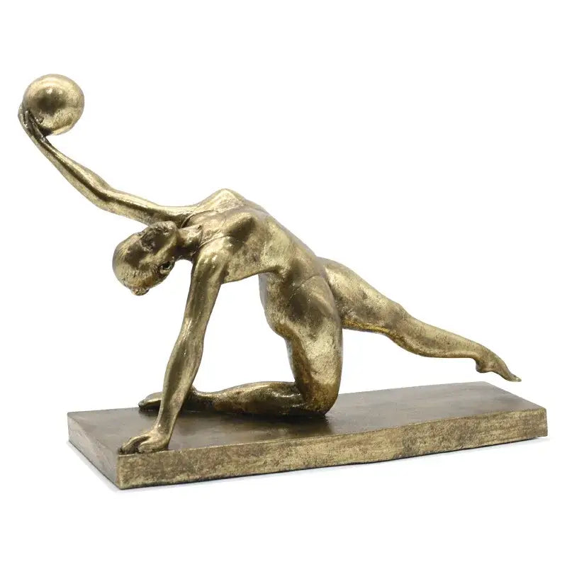 Golden gymnast figurine ball decor living room metallic sculpture