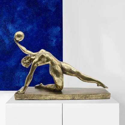 Golden gymnast figurine ball decor living room metallic sculpture