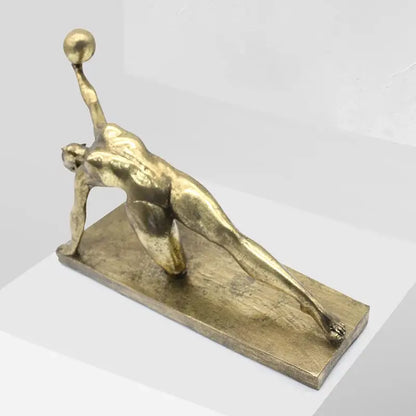 Golden gymnast figurine ball decor living room metallic sculpture