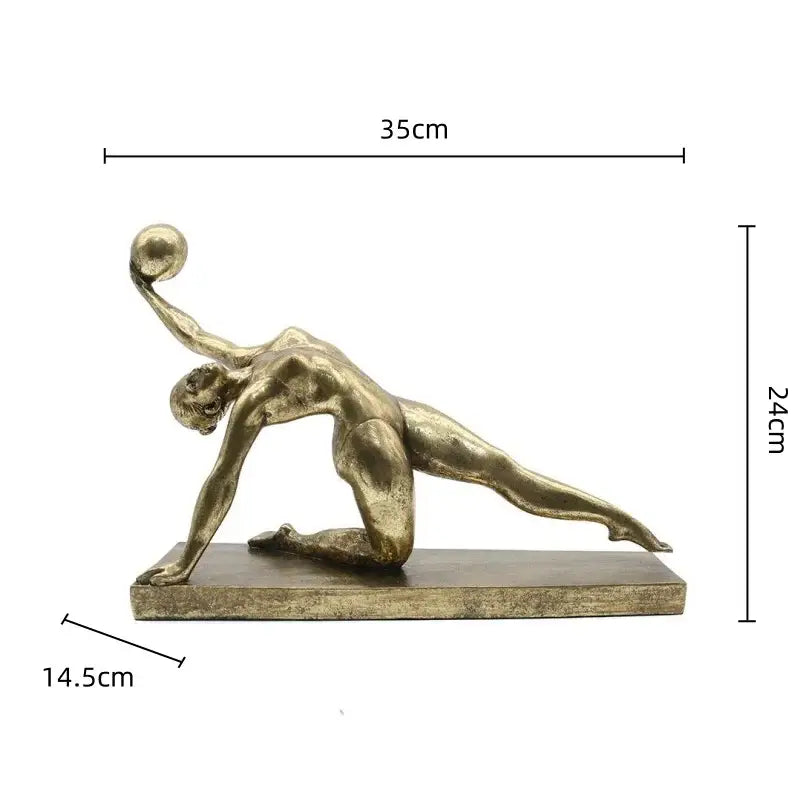 Golden gymnast figurine ball decor living room metallic sculpture