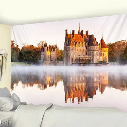 Golden hall psychedelic tapestry yellow & red living room wall art