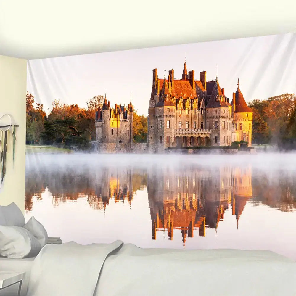 Golden hall psychedelic tapestry yellow & red living room wall art