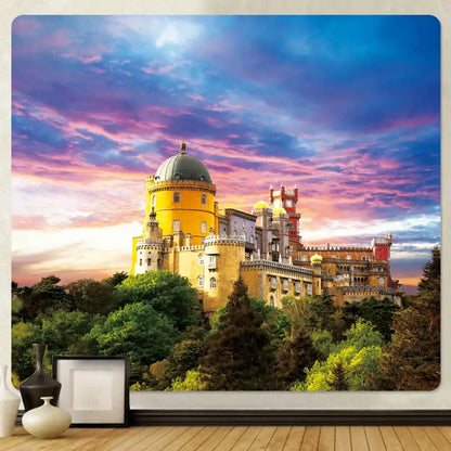Golden hall psychedelic tapestry yellow & red living room wall art