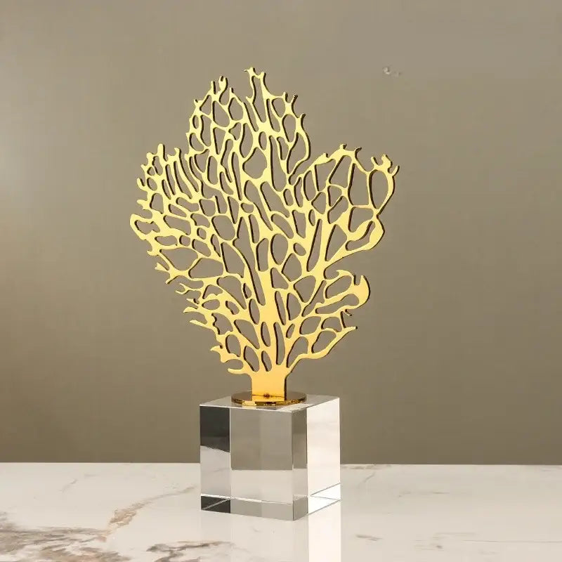 Golden hollow tree coral sculpture living room decor