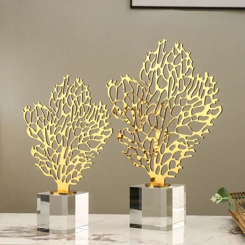 Golden hollow tree coral sculpture living room decor