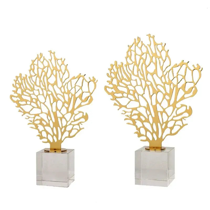 Golden hollow tree coral sculpture living room decor