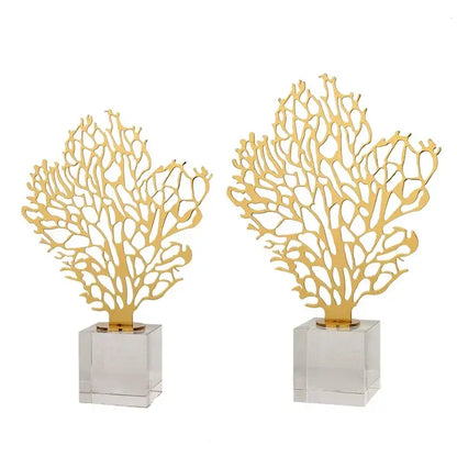 Golden hollow tree coral sculpture living room decor