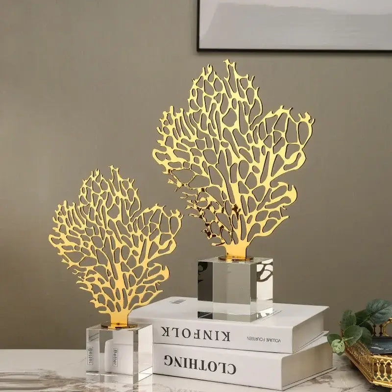 Golden hollow tree coral sculpture living room decor