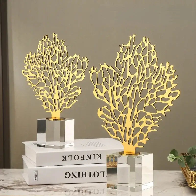 Golden hollow tree coral sculpture living room decor