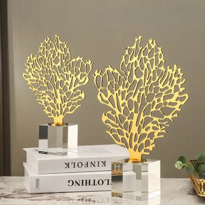 Golden hollow tree coral sculpture living room decor