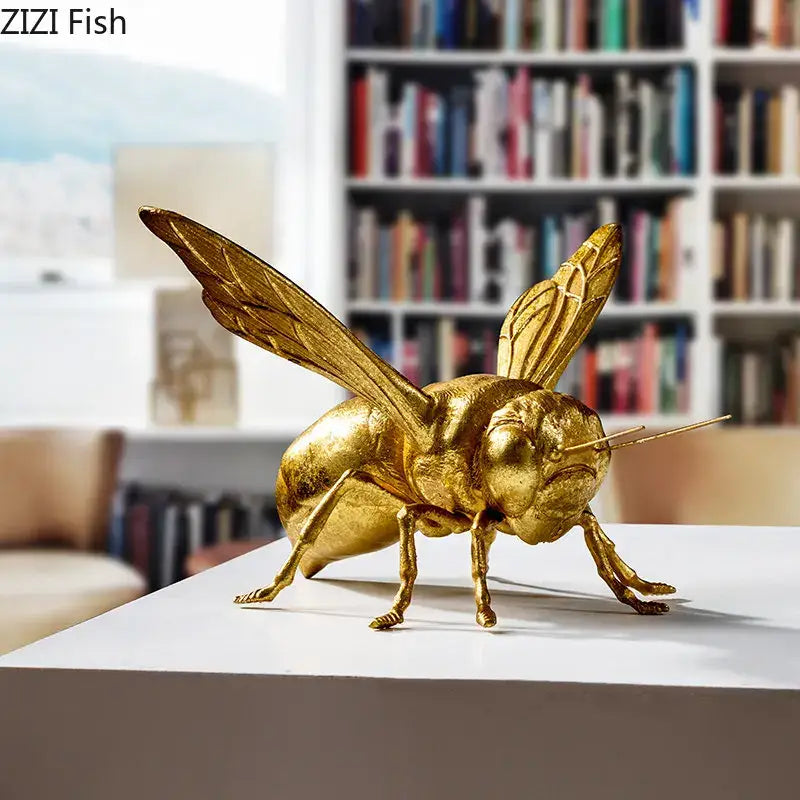 Golden honeybee insect statue living room metallic decor