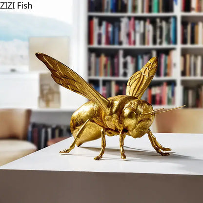 Golden honeybee insect statue living room metallic decor