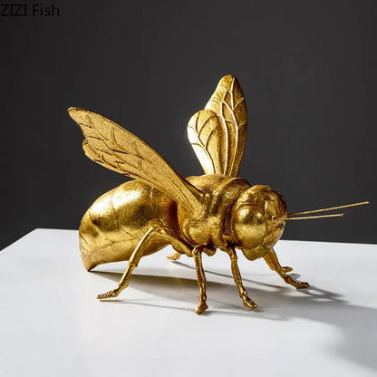 Golden honeybee insect statue living room metallic decor