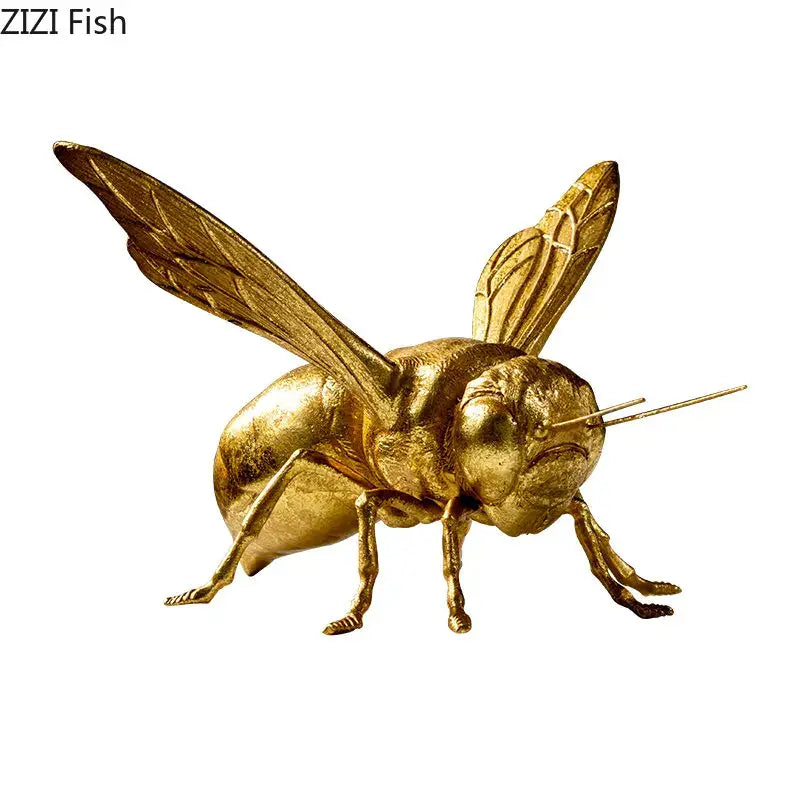 Golden honeybee insect statue living room metallic decor