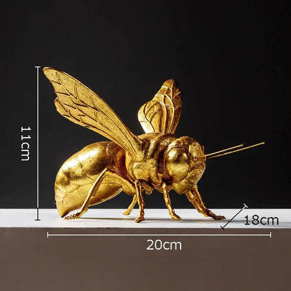 Golden honeybee insect statue living room metallic decor
