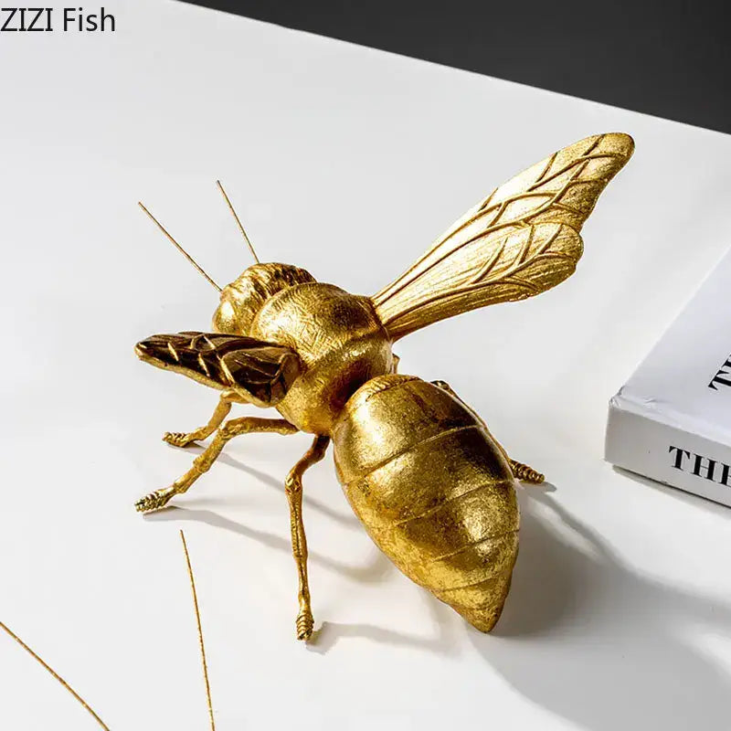 Golden honeybee insect statue living room metallic decor