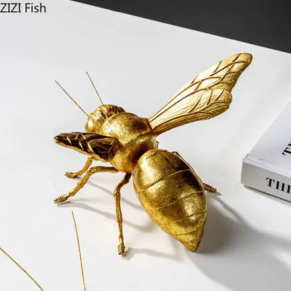 Golden honeybee insect statue living room metallic decor