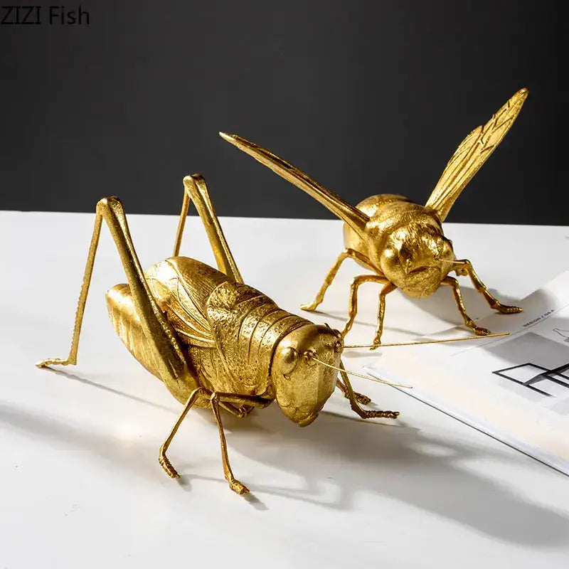 Golden honeybee insect statue living room metallic decor