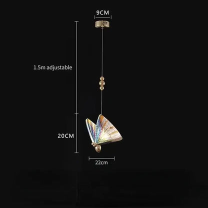 Golden iridescent crystal butterfly pendant lamp bedroom lighting