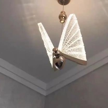 Golden iridescent crystal butterfly pendant lamp bedroom lighting