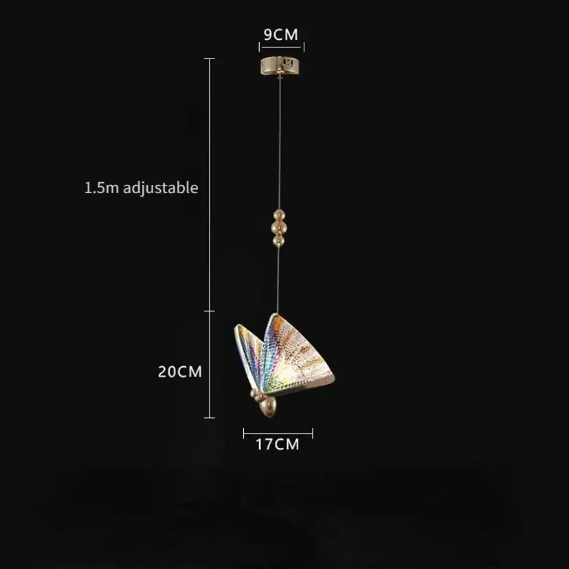 Golden iridescent crystal butterfly pendant lamp bedroom lighting