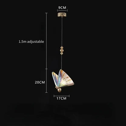 Golden iridescent crystal butterfly pendant lamp bedroom lighting