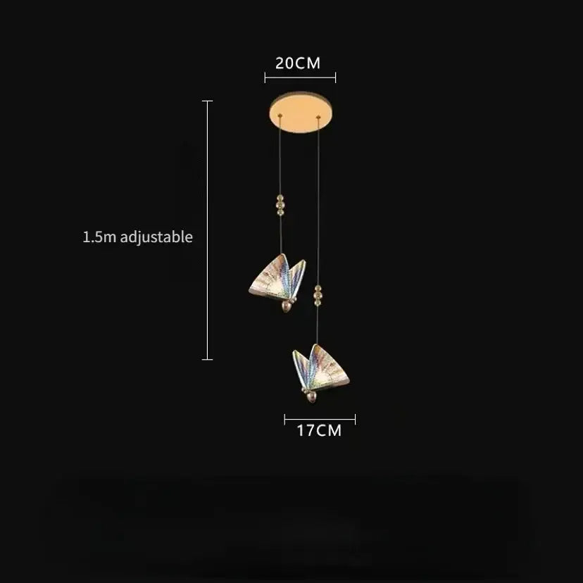 Golden iridescent crystal butterfly pendant lamp bedroom lighting