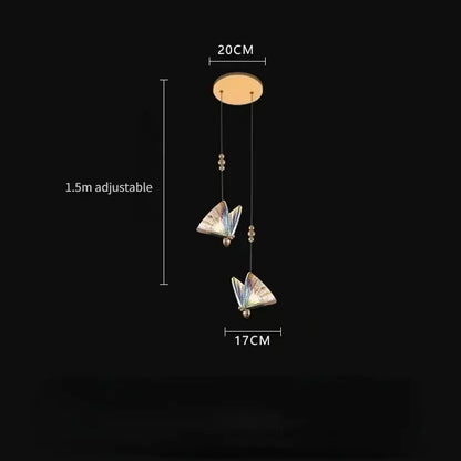 Golden iridescent crystal butterfly pendant lamp bedroom lighting