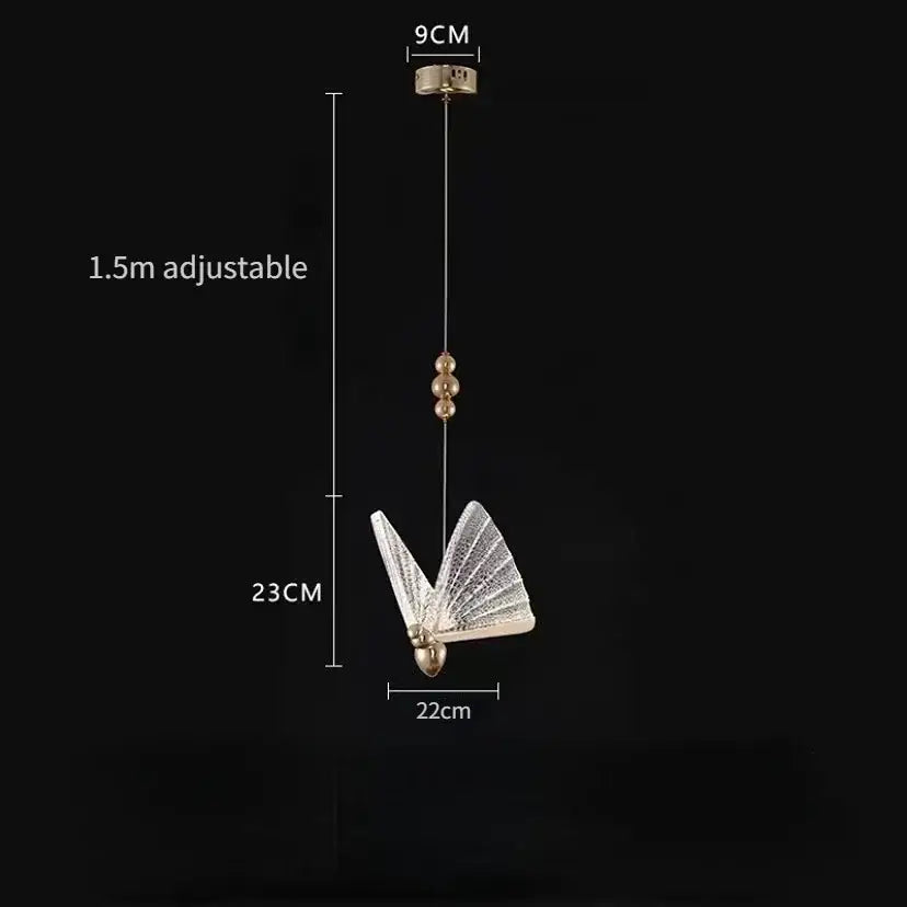 Golden iridescent crystal butterfly pendant lamp bedroom lighting