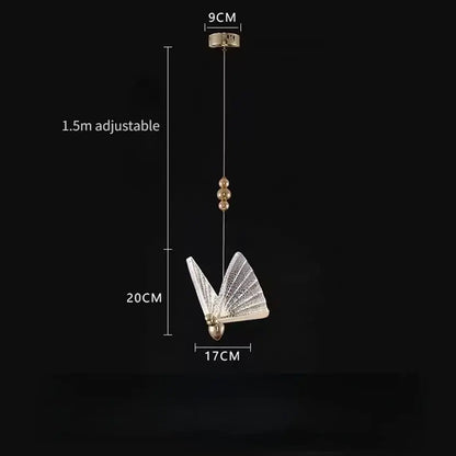 Golden iridescent crystal butterfly pendant lamp bedroom lighting