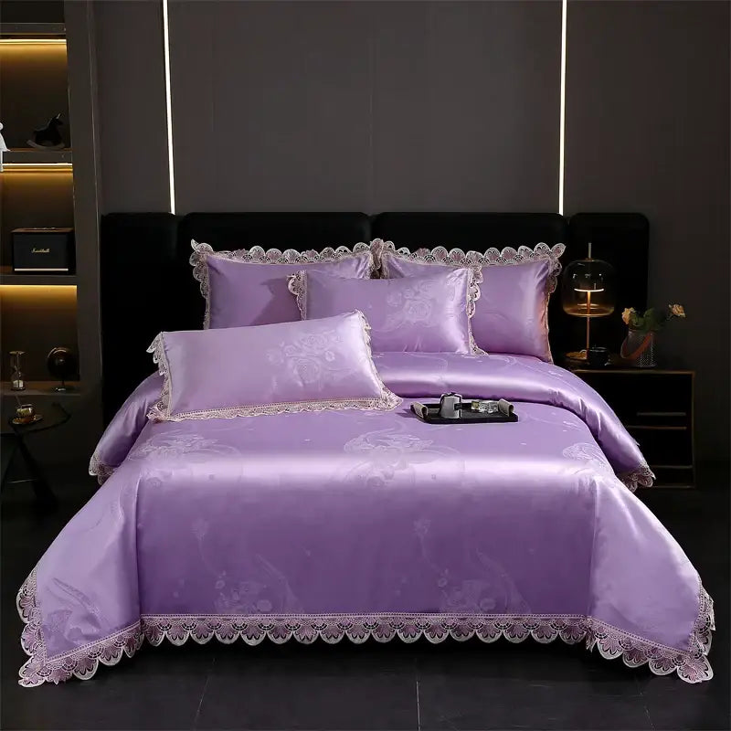 Golden jacquard cotton bedding set bedroom lace floral duvet cover