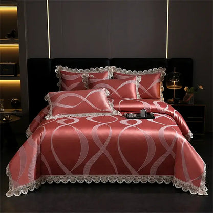 Golden jacquard cotton bedding set bedroom lace floral duvet cover