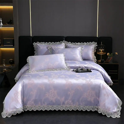 Golden jacquard cotton bedding set bedroom lace floral duvet cover