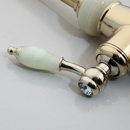 Golden jade & diamond handle kitchen faucet with swivel pull