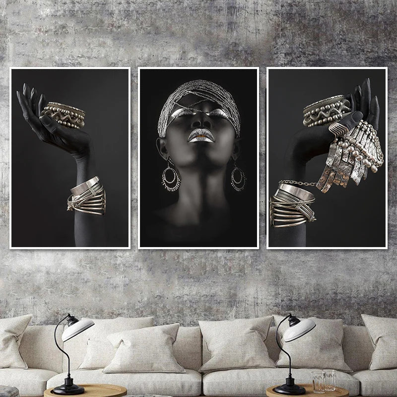 DecorBites™ Golden Jewelry African Woman Canvas Art