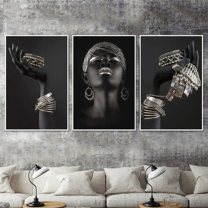 DecorBites™ Golden Jewelry African Woman Canvas Art