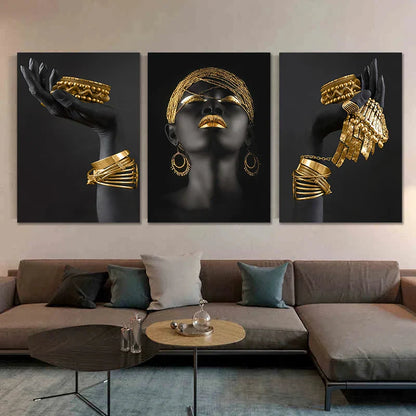 DecorBites™ Golden Jewelry African Woman Canvas Art