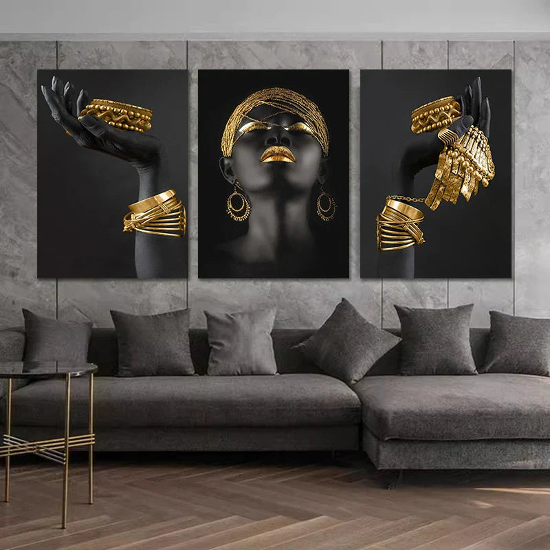 DecorBites™ Golden Jewelry African Woman Canvas Art