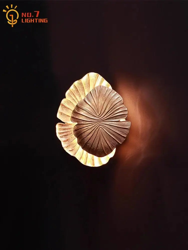 Golden leaf designer copper wall lamp gold & chrome bedroom light