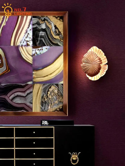 Golden leaf designer copper wall lamp gold & chrome bedroom light