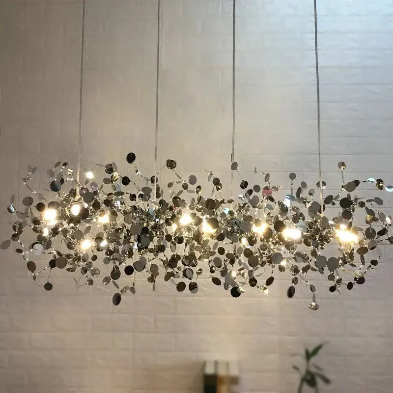 Golden leaf pendant light dining room intricate branch hanging lamp