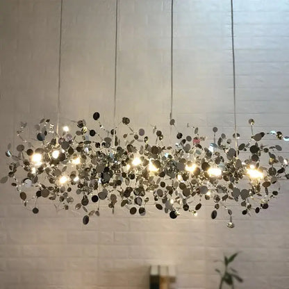 Golden leaf pendant light dining room intricate branch hanging lamp