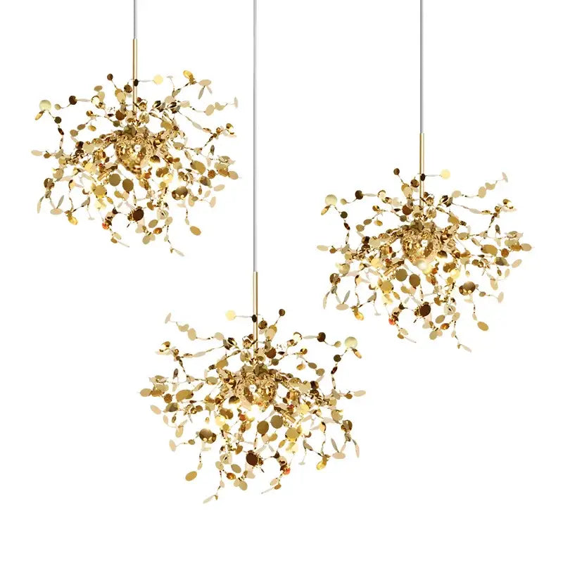 Golden leaf pendant light dining room intricate branch hanging lamp