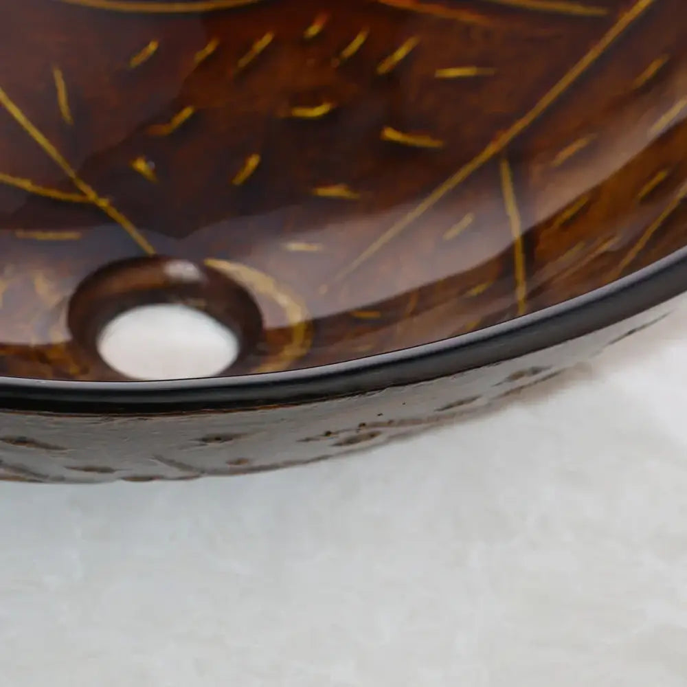 Golden leaf vessel sink set brown glass bathroom decor