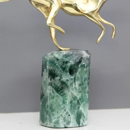 Golden leopard brass and green marble figurine living room decor