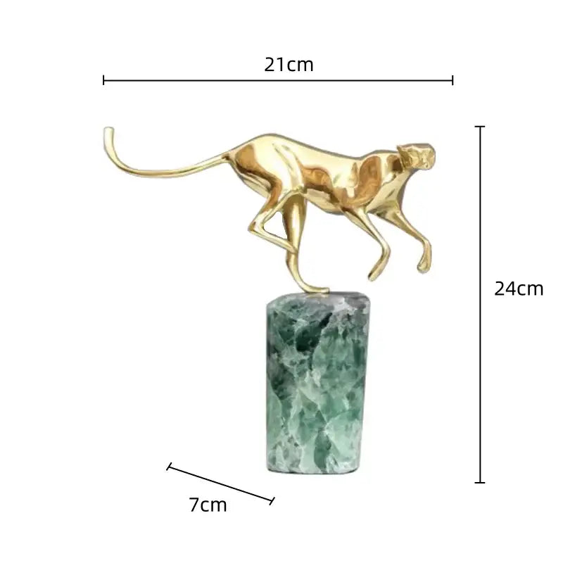 Golden leopard brass and green marble figurine living room decor